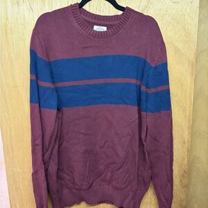 St. John's Bay Men's Burgundy Crewneck Sweater with Navy Stripe